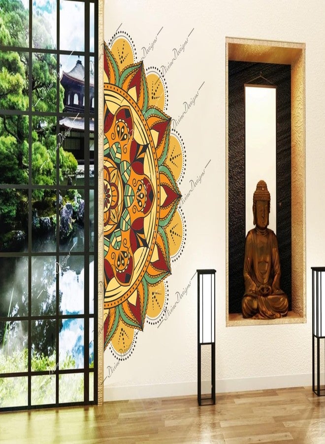 DivineDesigns ملصق ذاتي اللصق بتصميم نصف ماندالا من ديفاين ديزاينز، مزين بالزهور، لتزيين المنزل - Image 1